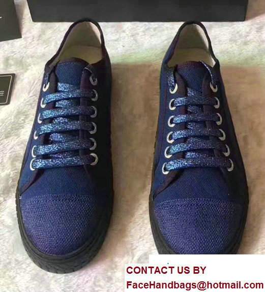 Chanel Lace-ups Tweed & Grosgrain 2cm Height-increasing Shoes Dark Blue 2017 - Click Image to Close